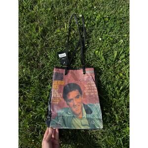 American Vintage Crossbody Bag with Elvis Presley Print - Black and Pink